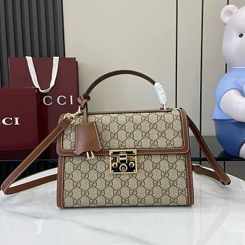 Gucci Padlock Medium Top Handle Bag Beige And Dark Brown GG Monogram - 25.5x17.5x10cm