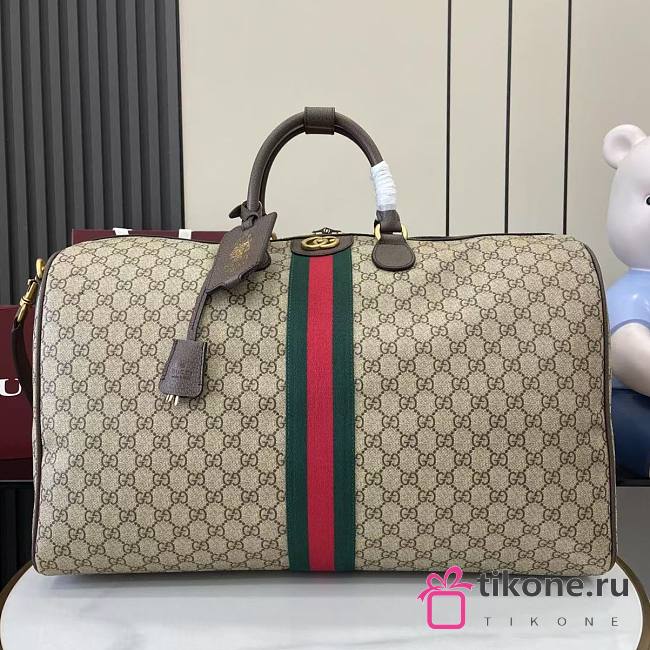 Gucci Savoy Large Duffle Bag Beige and Dark Brown GG Monogram - 52x33x28cm - 1
