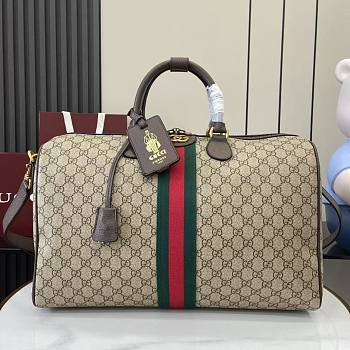 Gucci Savoy Medium Duffle Bag Beige and Dark Brown GG Monogram - 44x29x25cm