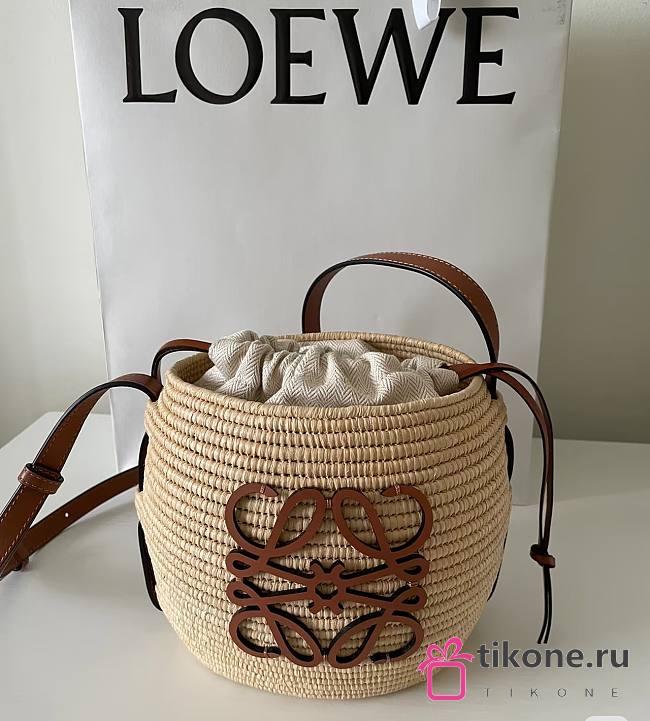 Loewe x Paula's Ibiza Raffia Beehive Basket Bag Beige/ Brown - 18x16x12cm - 1