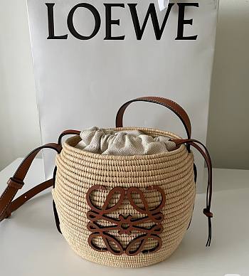 Loewe x Paula's Ibiza Raffia Beehive Basket Bag Beige/ Brown - 18x16x12cm