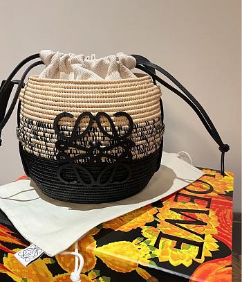 Loewe x Paula's Ibiza Raffia Beehive Basket Bag Beige/ Black - 18x16x12cm