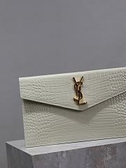 YSL Uptown Pouch In Crocodile Embossed Shiny Leather White - 27x16x2cm - 5