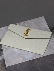 YSL Uptown Pouch In Crocodile Embossed Shiny Leather White - 27x16x2cm - 2