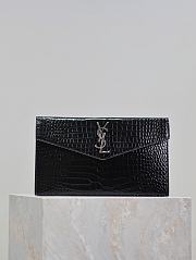 YSL Uptown Pouch In Crocodile Embossed Shiny Leather Black Silver - 27x16x2cm - 5