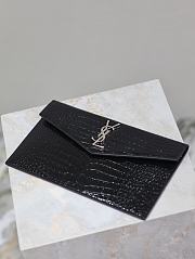 YSL Uptown Pouch In Crocodile Embossed Shiny Leather Black Silver - 27x16x2cm - 4