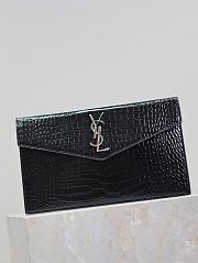 YSL Uptown Pouch In Crocodile Embossed Shiny Leather Black Silver - 27x16x2cm - 3