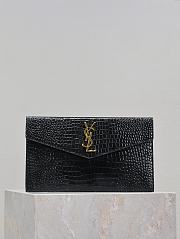 YSL Uptown Pouch In Crocodile Embossed Shiny Leather Black Gold - 27x16x2cm - 6