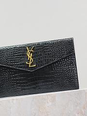 YSL Uptown Pouch In Crocodile Embossed Shiny Leather Black Gold - 27x16x2cm - 5