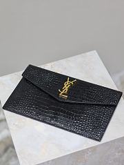 YSL Uptown Pouch In Crocodile Embossed Shiny Leather Black Gold - 27x16x2cm - 2
