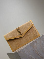 YSL Uptown Pouch In Raffia Natural Hay & Blush - 27x16x2cm   - 6