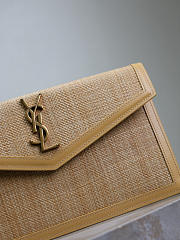 YSL Uptown Pouch In Raffia Natural Hay & Blush - 27x16x2cm   - 2