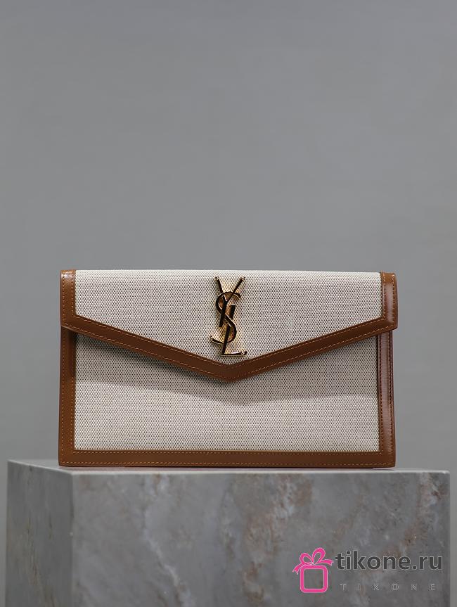 YSL Uptown Pouch In Canvas And Smooth Leather Natural Beige - 27x16x2cm - 1