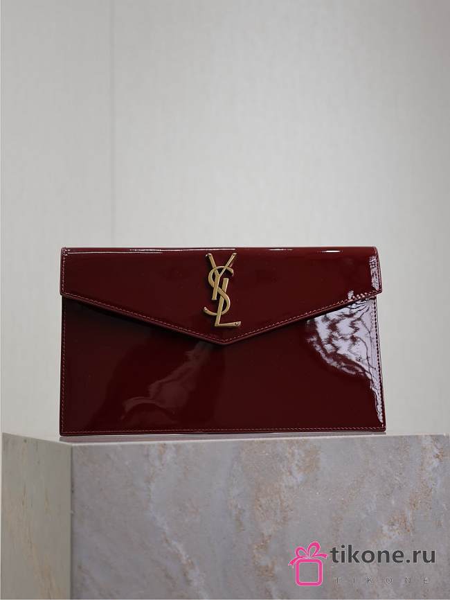 YSL Uptown Pouch In Patent Leather Red - 27x16x2cm - 1