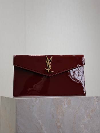 YSL Uptown Pouch In Patent Leather Red - 27x16x2cm