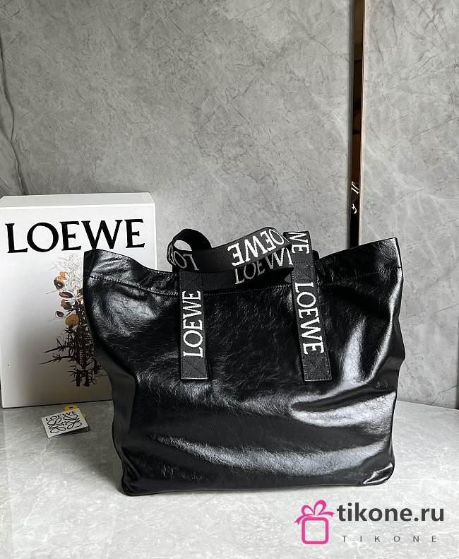 Loewe Fold Shopper In Paper Calfskin Black  - 50x20x31cm - 1