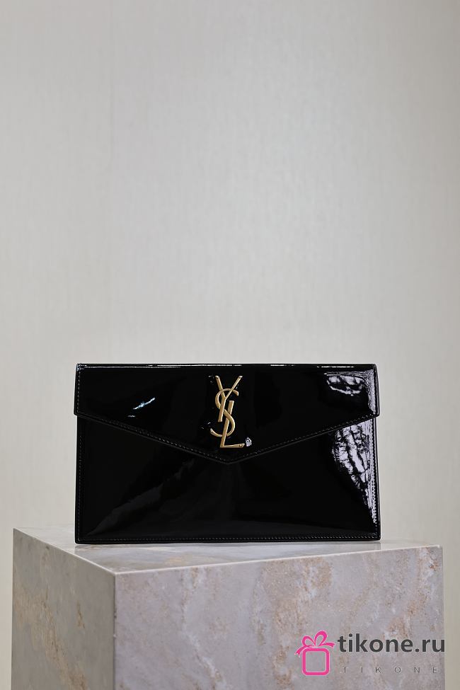 YSL Uptown Pouch In Patent Leather Black - 27x16x2cm - 1