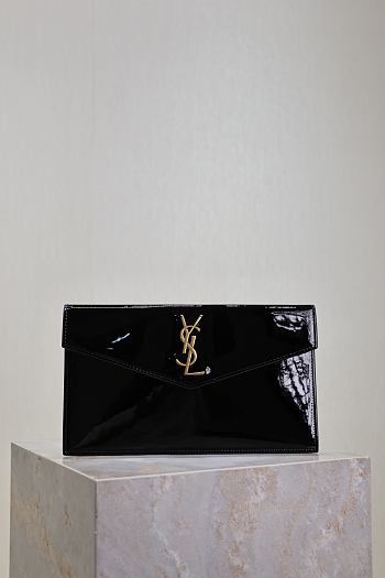 YSL Uptown Pouch In Patent Leather Black - 27x16x2cm