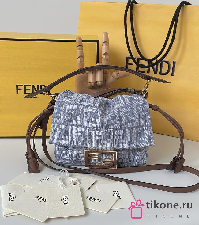 Fendi Mamma Baguette Small Blue Denim Effect FF Jacquard Mini Bag - 16x13x10cm - 1