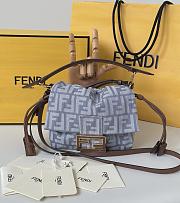Fendi Mamma Baguette Small Blue Denim Effect FF Jacquard Mini Bag - 16x13x10cm - 2