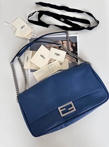 Fendi Baguette Chain Large Leather Blue - 40x7x18.5cm