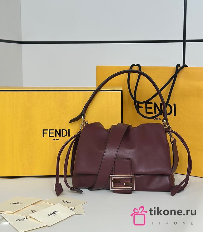 Fendi Mamma Baguette Medium Burgundy Nappa Leather Bag - 26.5x18x8.5cm - 1