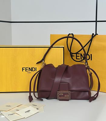 Fendi Mamma Baguette Medium Burgundy Nappa Leather Bag - 26.5x18x8.5cm