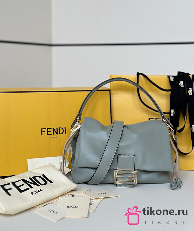 Fendi Mamma Baguette Medium Match Green Nappa Leather Bag - 26.5x18x8.5cm - 1