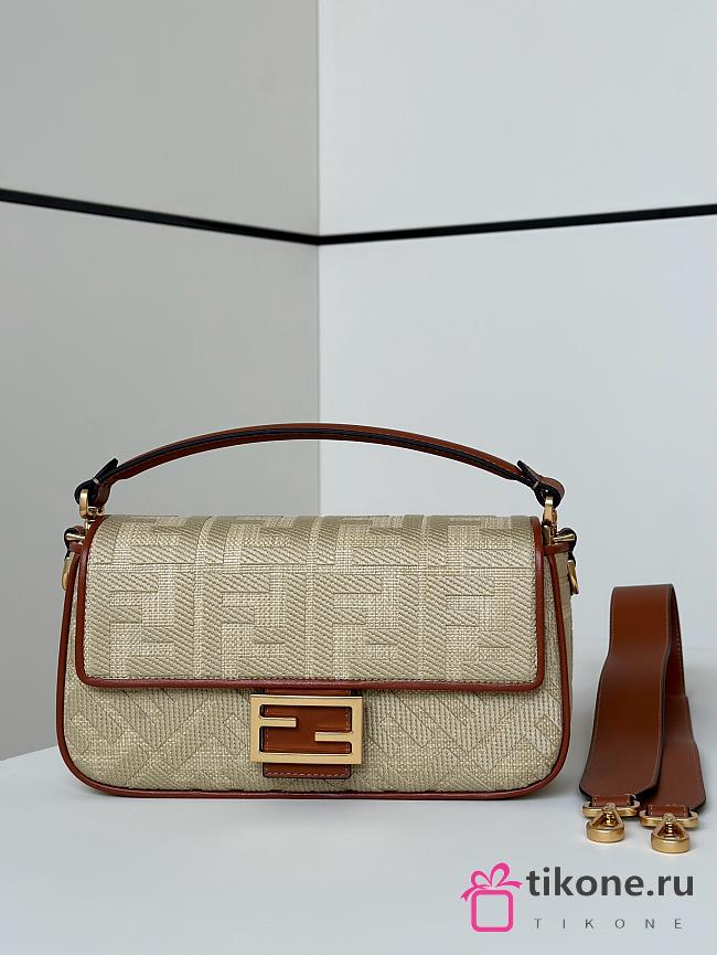 Fendi Baguette Natural Straw Bag With FF Embroidery - 27x16x4cm - 1