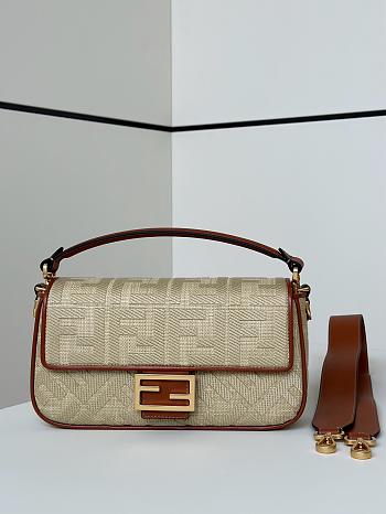 Fendi Baguette Natural Straw Bag With FF Embroidery - 27x16x4cm