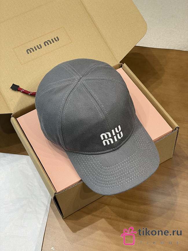 Miumiu Denim Baseball Cap Gray/Red - 1