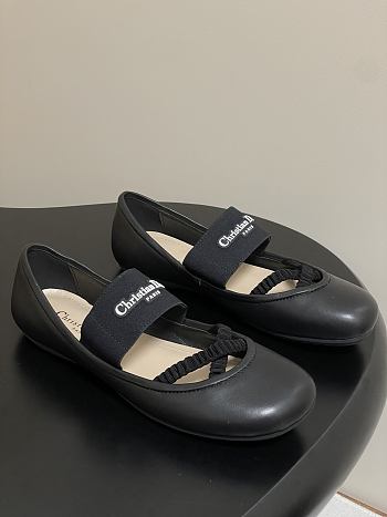 Dior Shade Ballet Flat Black Lambskin and Elastic Straps