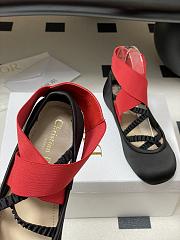 Dior Shade Ballet Flat Black Satin with Red and Black Elastic Straps - 2