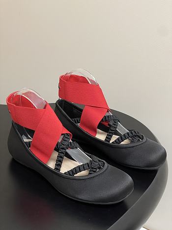 Dior Shade Ballet Flat Black Satin with Red and Black Elastic Straps