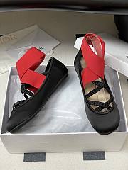 Dior Shade Ballet Flat Black Satin with Red and Black Elastic Straps - 3
