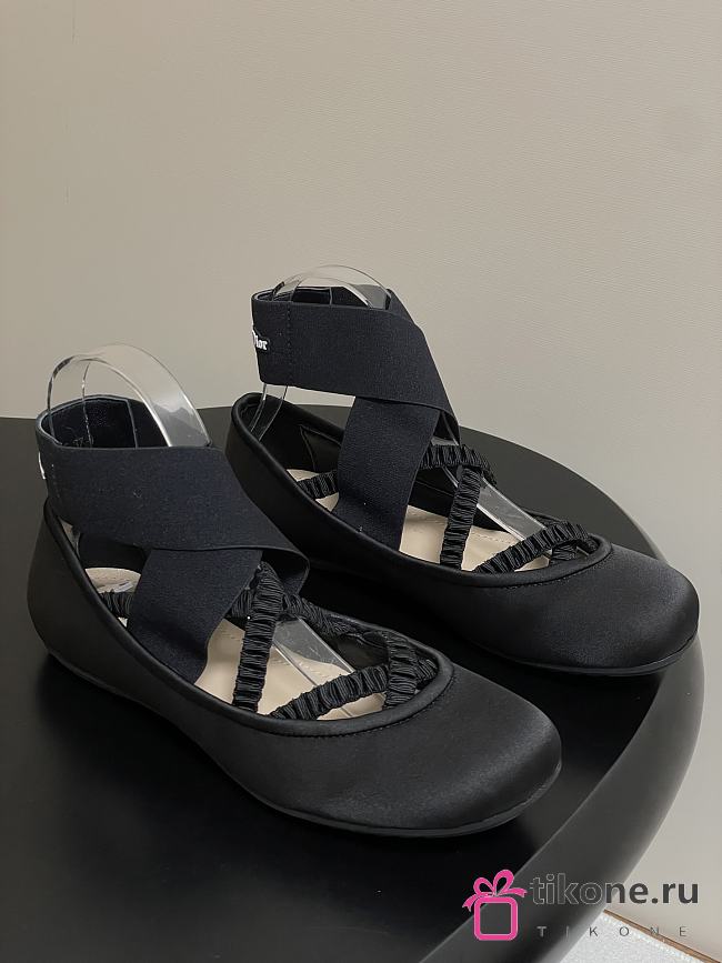 Dior Shade Ballet Flat Black Satin and Elastic Straps - 1