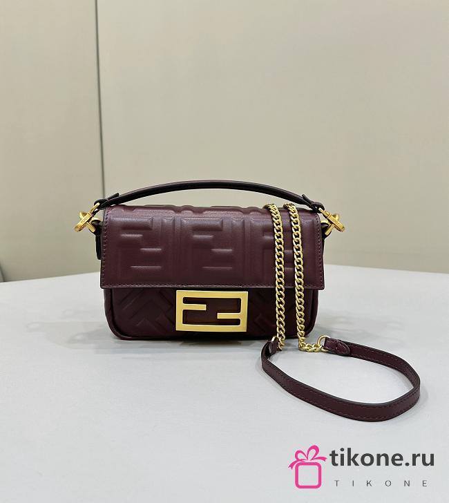Baguette Mini Burgundy Nappa Leather Bag - 20x13x5cm - 1