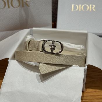 Dior Lucky 30 Montaigne Star Belt Grained Calfskin in White Silver 20mm
