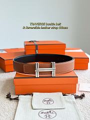 Hermes Belt Traverse Buckle & Reversible Leather Strap 32mm Black Box/ Brown Togo Silver - 1