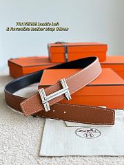 Hermes Belt Traverse Buckle & Reversible Leather Strap 32mm Black Box/ Brown Togo Silver - 3