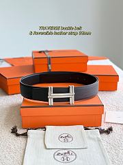 Hermes Belt Traverse Buckle & Reversible Leather Strap 32mm Black Box/ Chocolate Togo Silver - 1