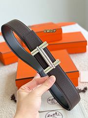 Hermes Belt Traverse Buckle & Reversible Leather Strap 32mm Black Box/ Chocolate Togo Silver - 3