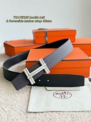 Hermes Belt Traverse Buckle & Reversible Leather Strap 32mm Black Box/ Chocolate Togo Silver - 2