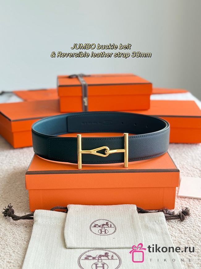 Hermes Belt Jumbo Buckle & Reversible Leather Strap 32mm Black / Blue Epsom Gold - 1