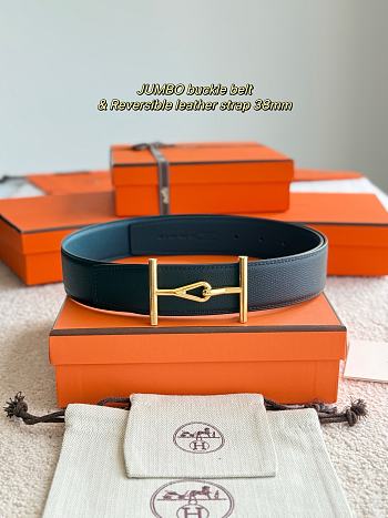 Hermes Belt Jumbo Buckle & Reversible Leather Strap 32mm Black / Blue Epsom Gold