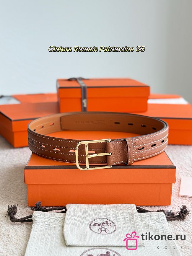 Hermes Belt Cintura Romain Patrimoine 35 Brown Togo Gold - 1