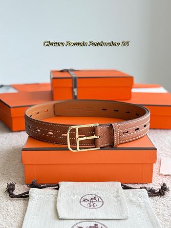 Hermes Belt Cintura Romain Patrimoine 35 Brown Togo Gold