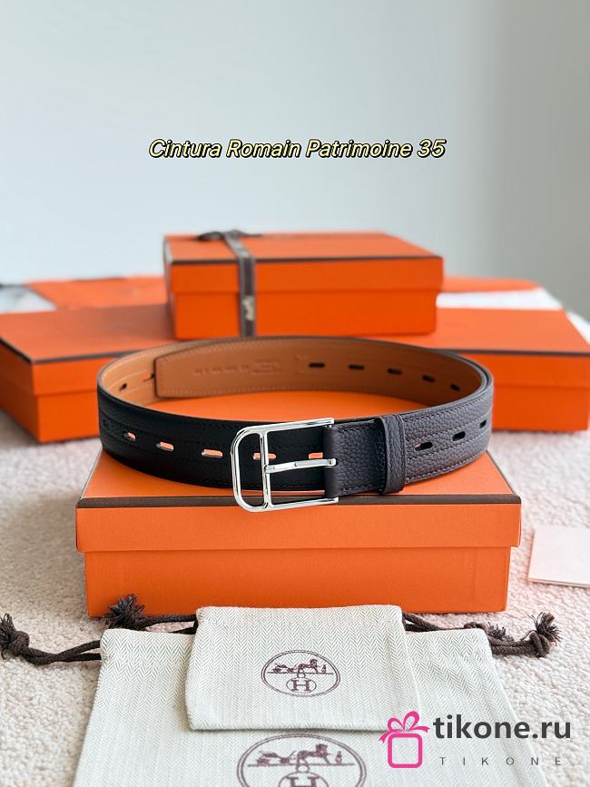 Hermes Belt Cintura Romain Patrimoine 35 Chocolate Togo Silver - 1