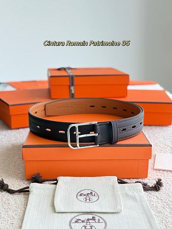 Hermes Belt Cintura Romain Patrimoine 35 Chocolate Togo Silver