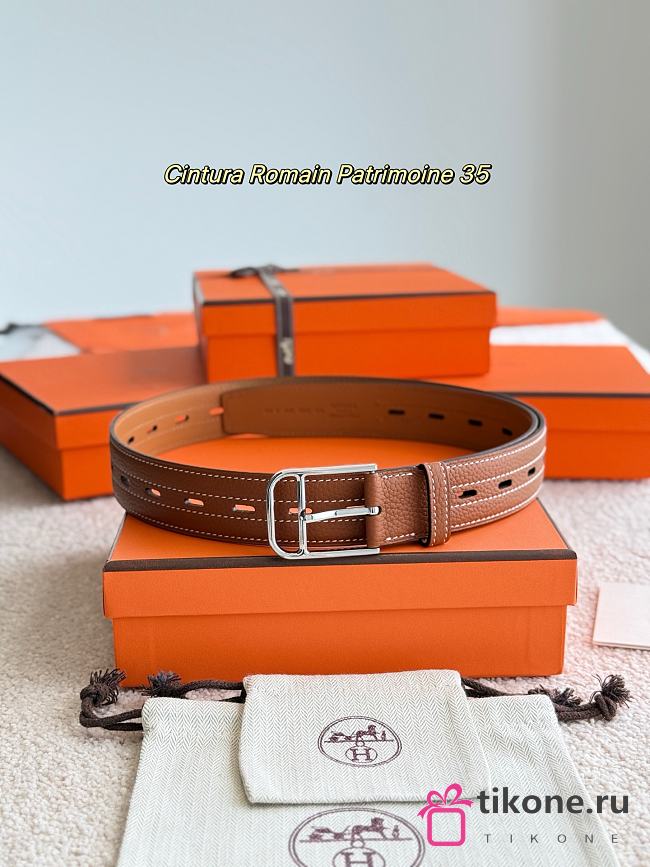Hermes Belt Cintura Romain Patrimoine 35 Brown Togo Silver - 1